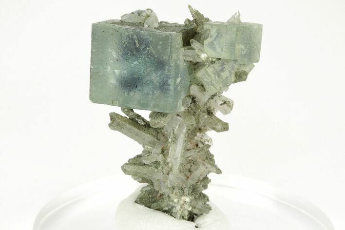 Green Cubic Fluorite Crystals on Quartz - Yaogangxian Mine #215786